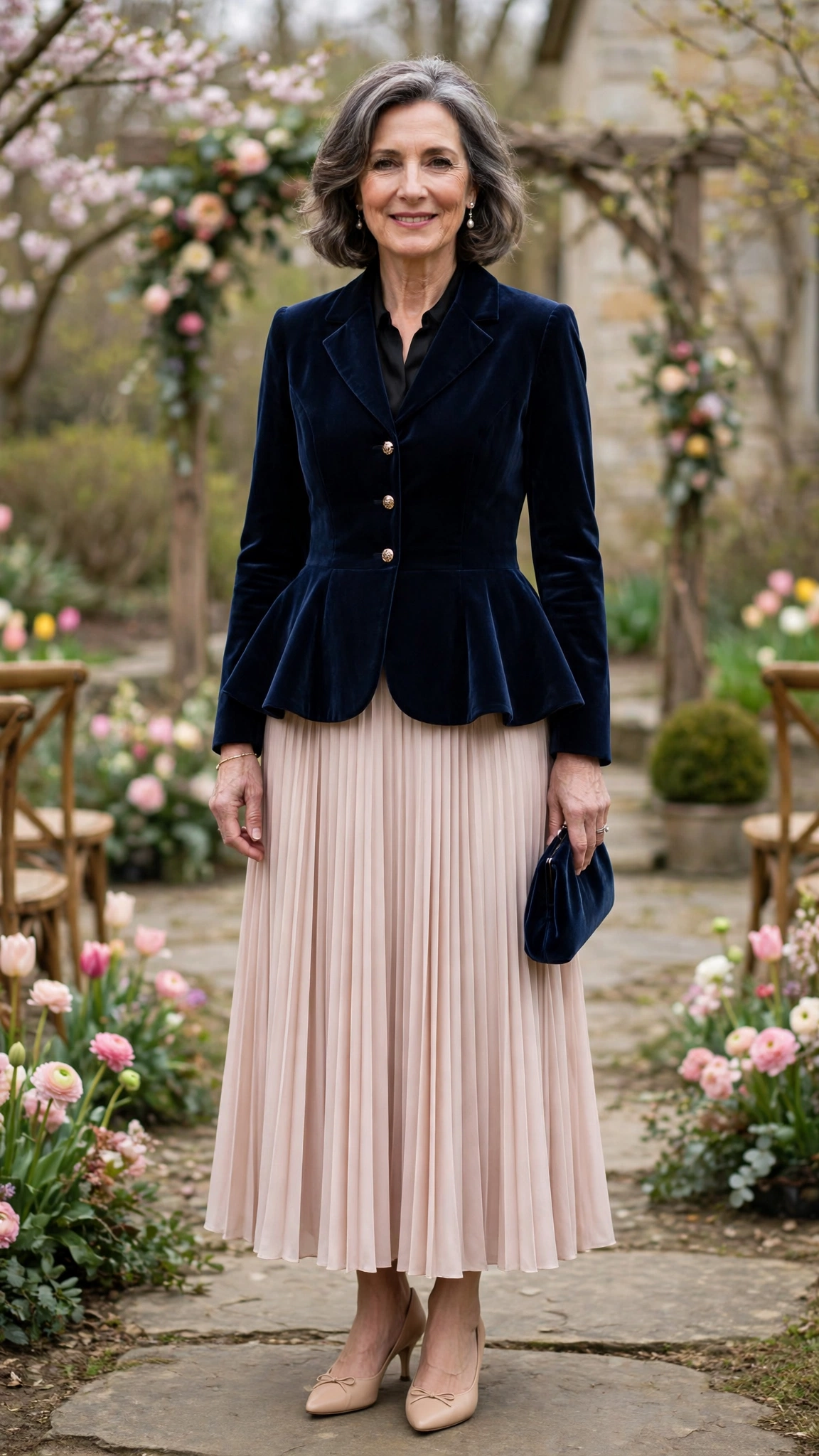 Peplum evening jacket with a pleated skirt