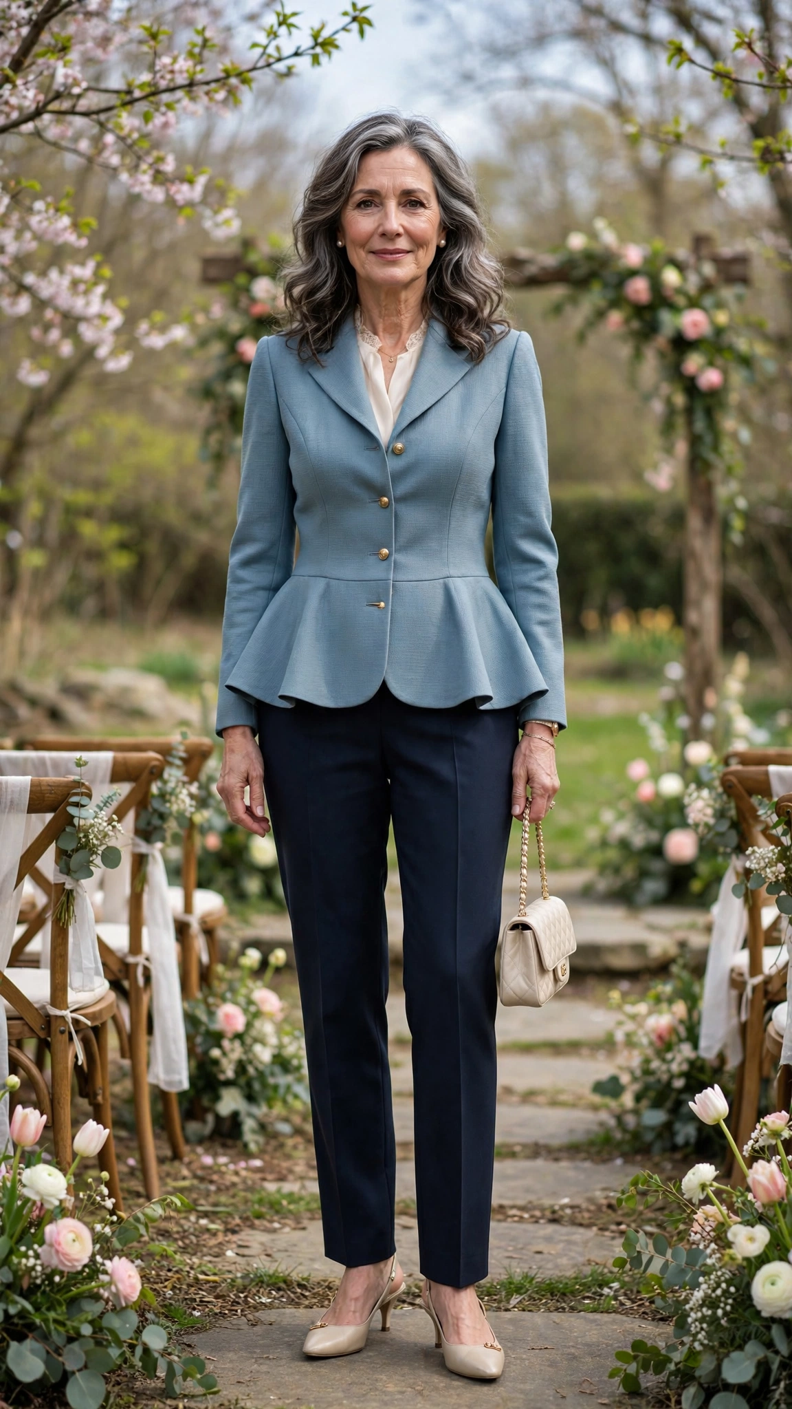 Peplum jacket with tailored trousers