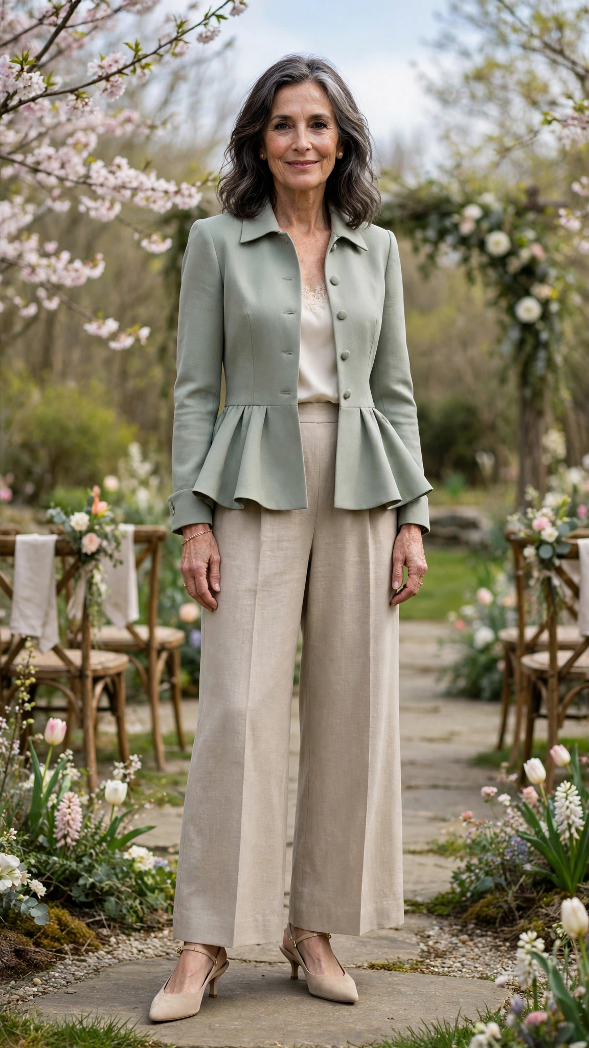 Peplum blazer with wide-leg trousers