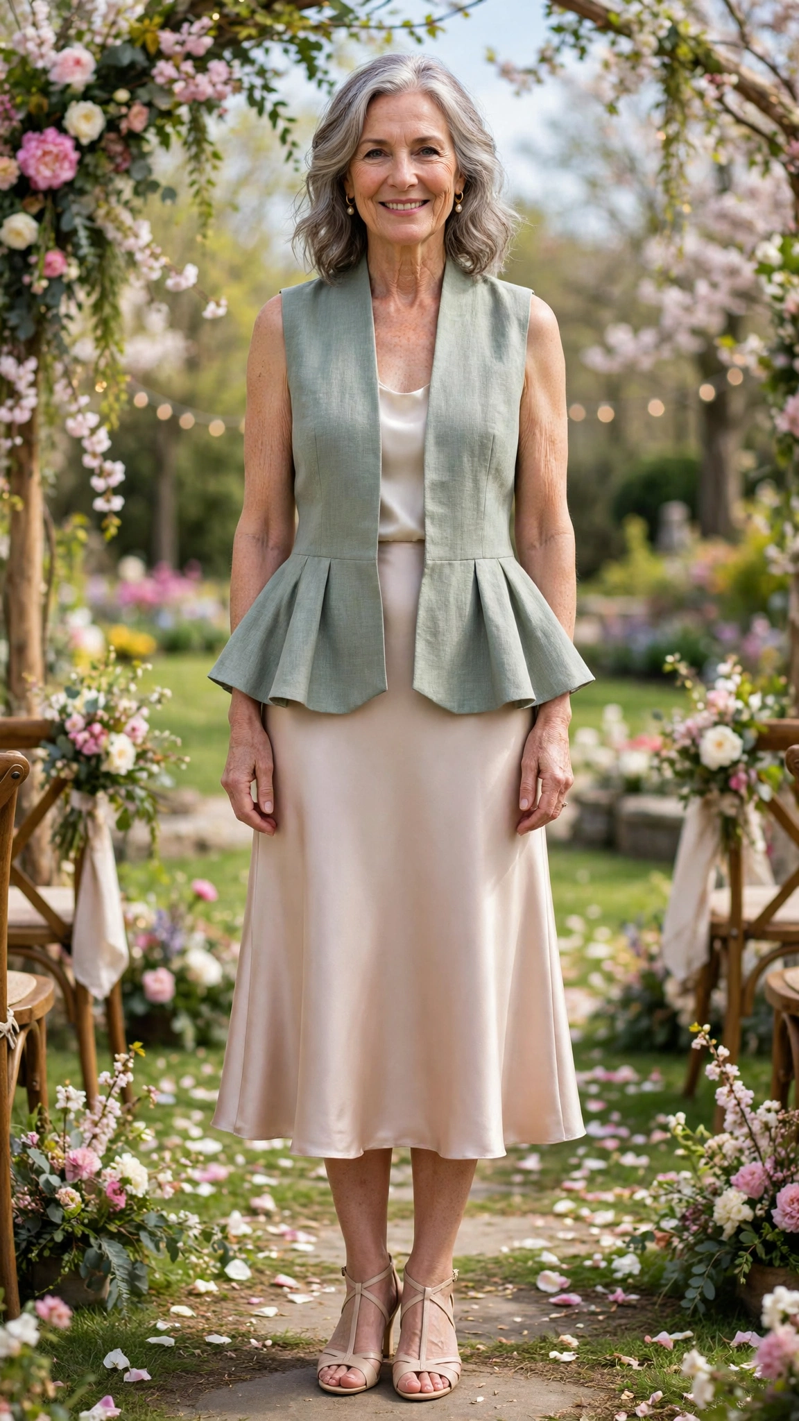 Peplum waistcoat with a satin midi skirt