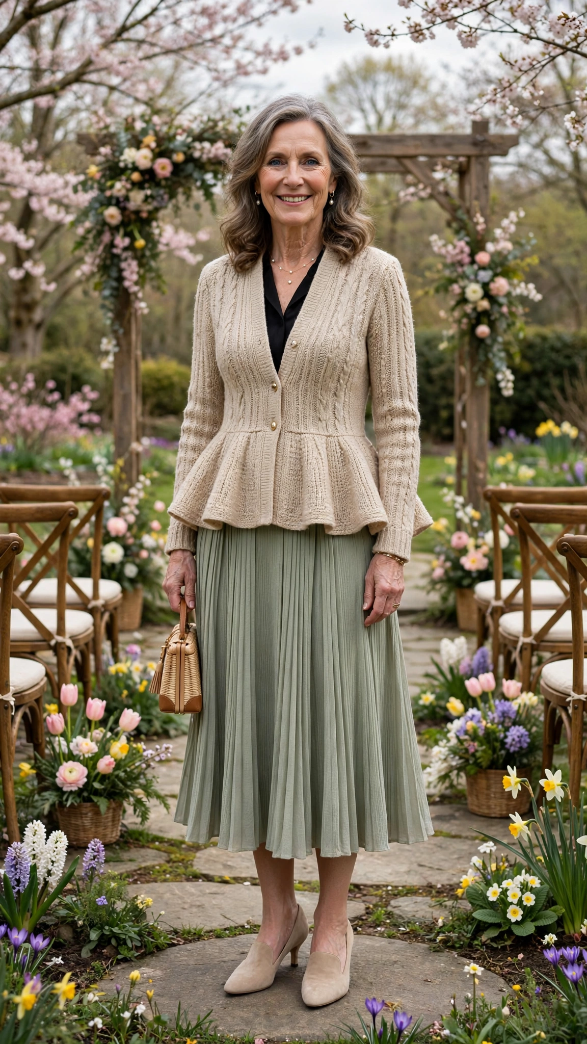Peplum knit jacket with a pleated skirt