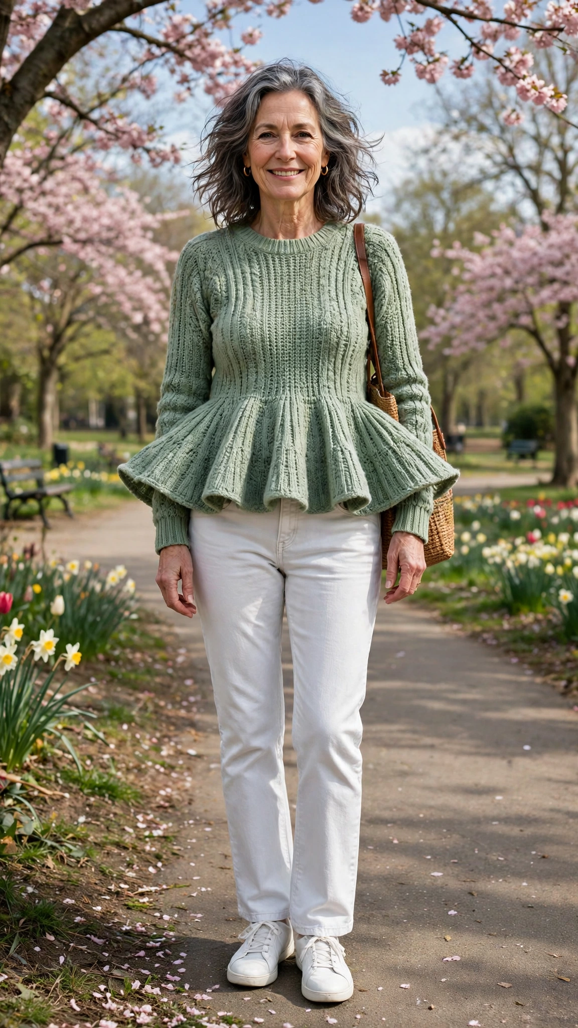 Peplum knit top with white jeans