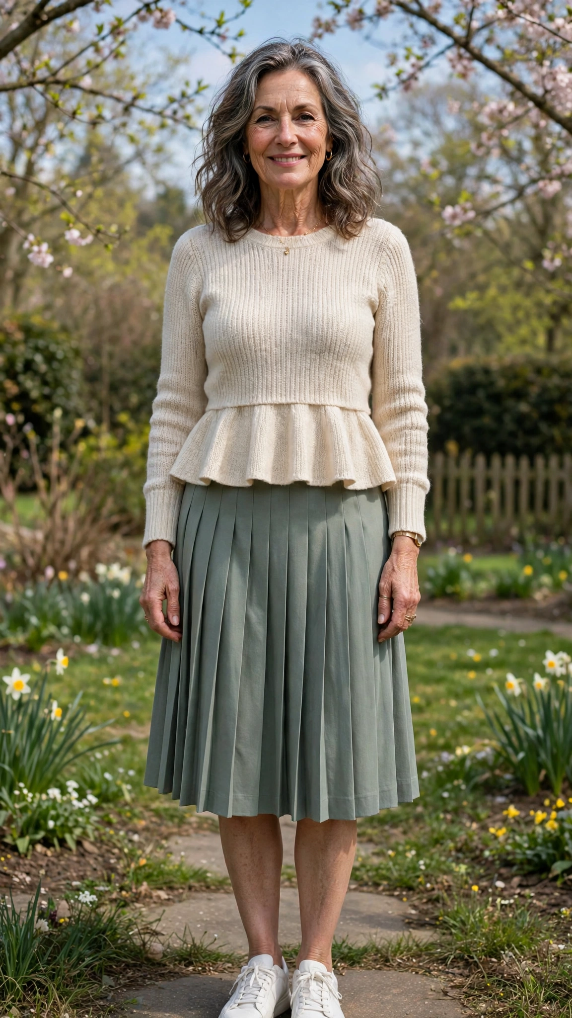 Peplum cropped knit top with a pleated skirt