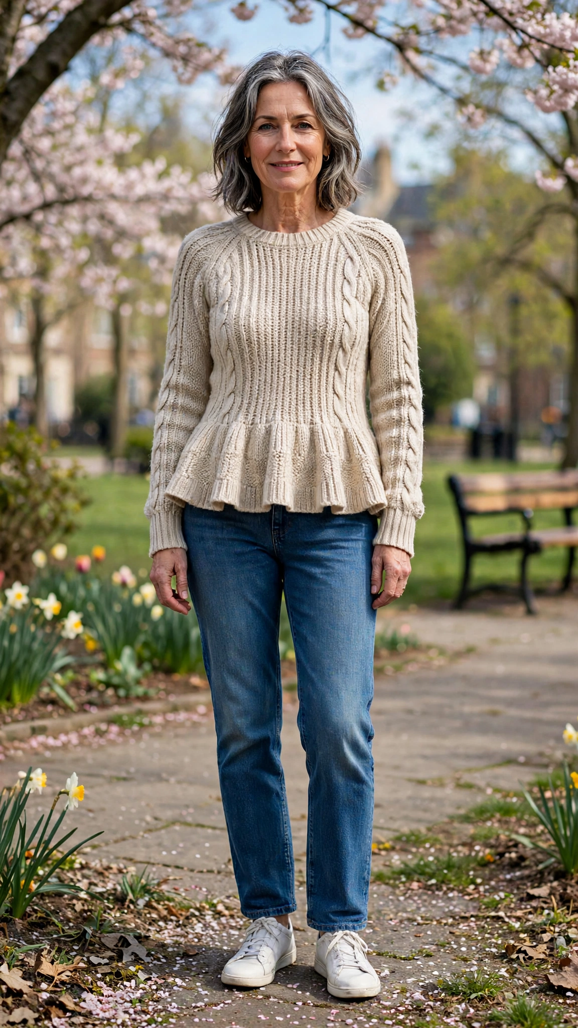 Peplum knit sweater with jeans