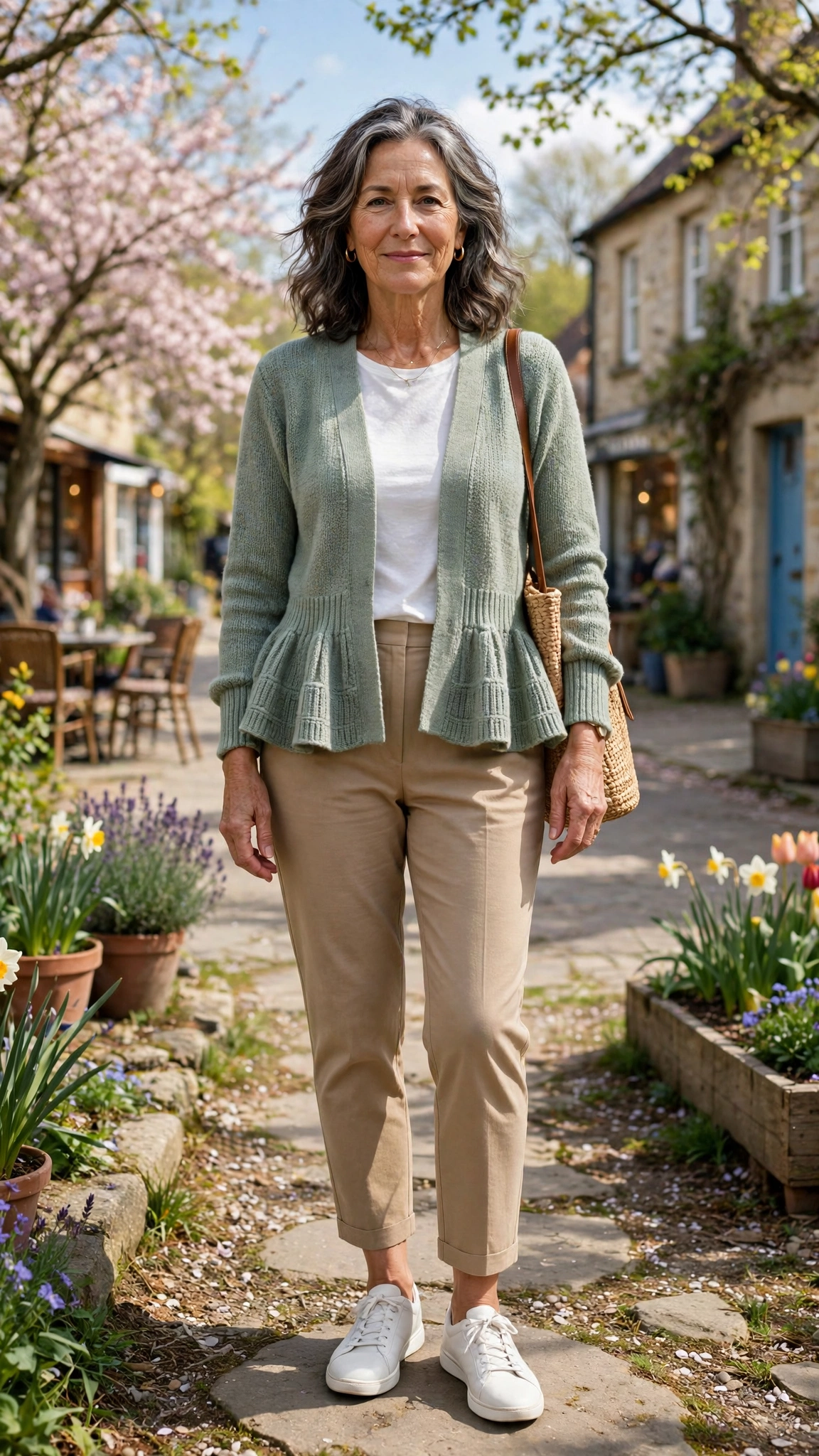 Peplum cardigan with ankle trousers
