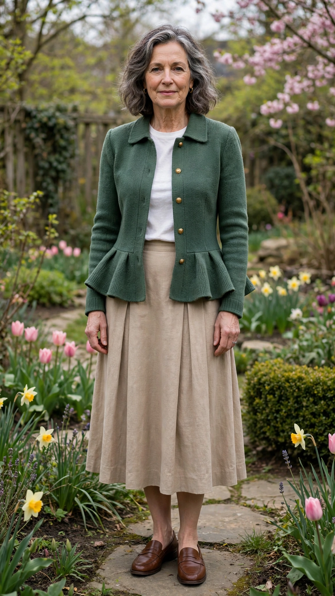 Peplum knit jacket with a midi skirt