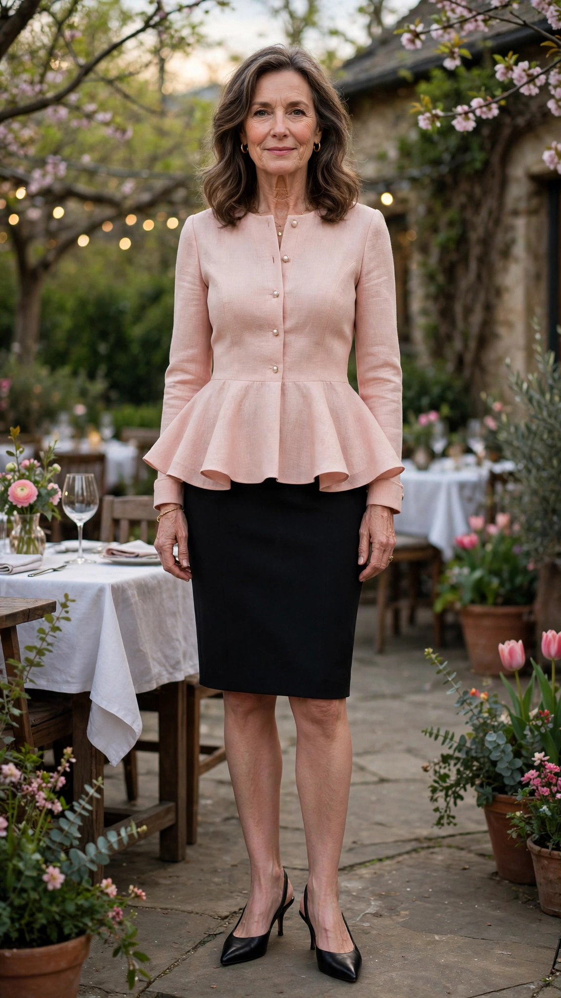 Peplum top with a pencil skirt