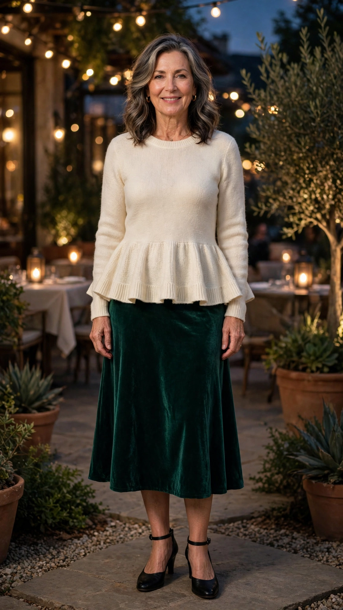 Peplum sweater with a velvet skirt