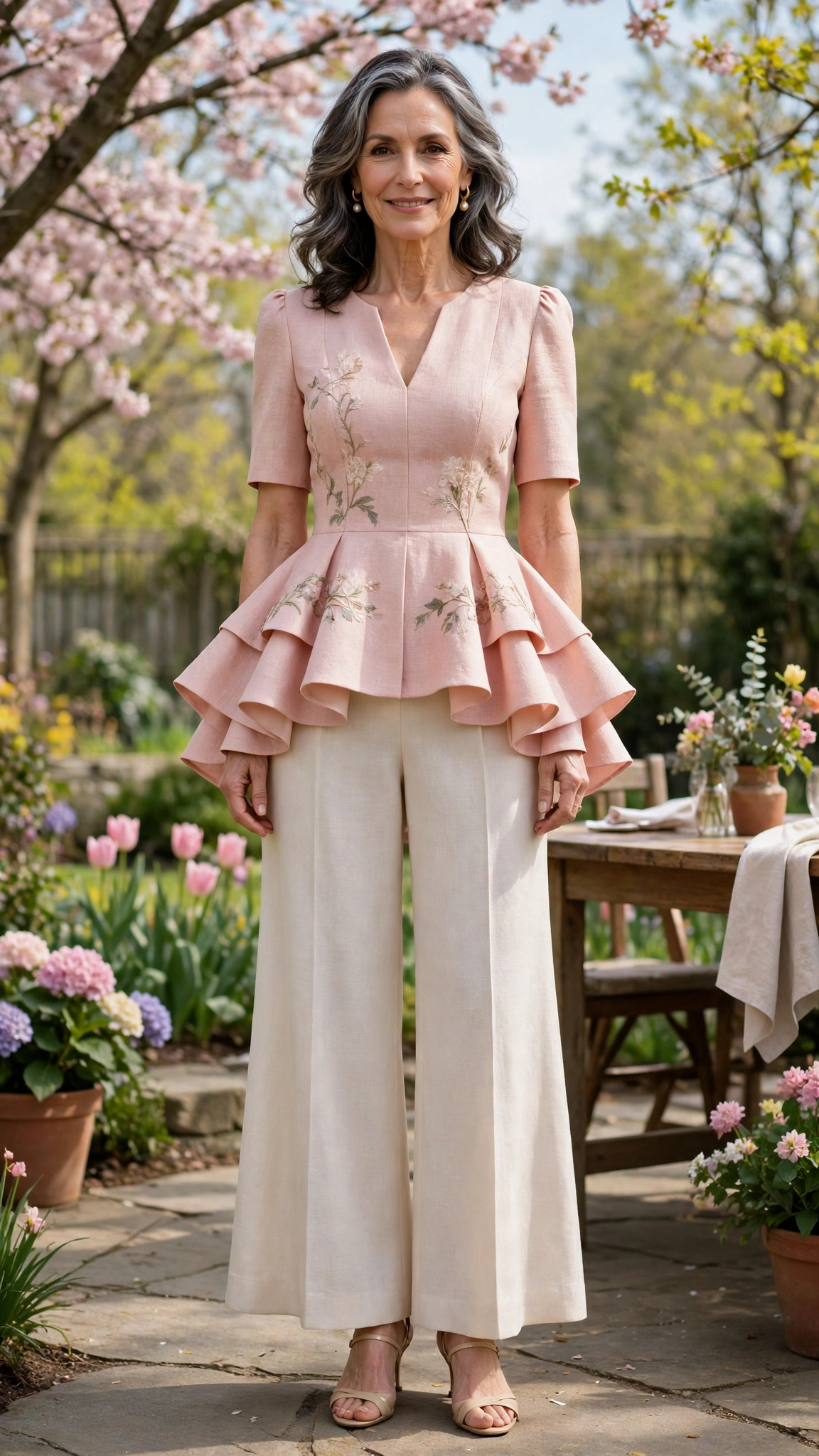 Peplum dress with wide-leg trousers