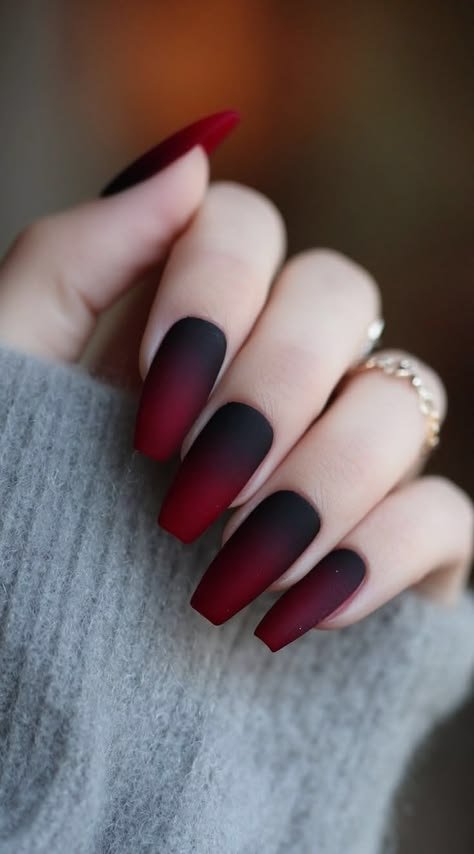 Matte Burgundy Black Gradient Coffin Nails for January