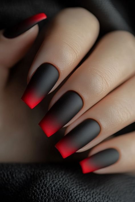 Matte Black Red Gradient Coffin Nails for January