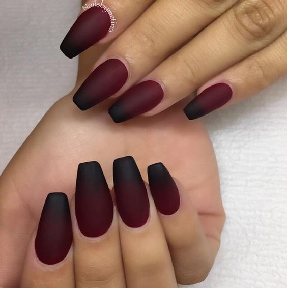 Matte Deep Burgundy Black Gradient Coffin Nails for January