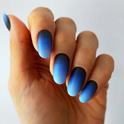 Matte Navy Gradient Almond Nails for January