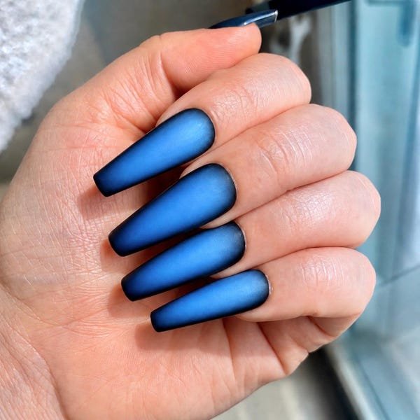Matte Navy Gradient Coffin Nails for January