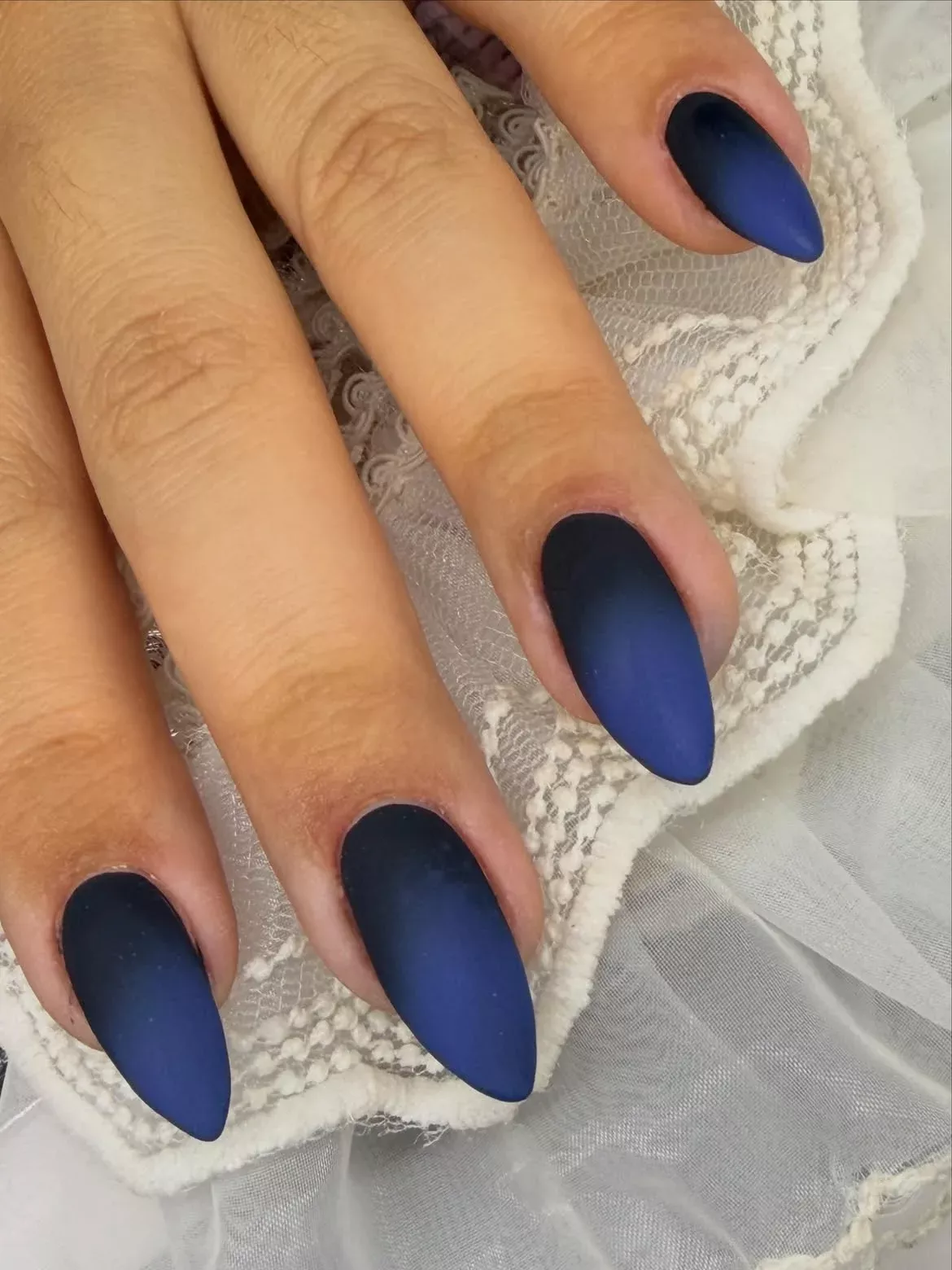 Matte Navy Gradient Almond Nails for January