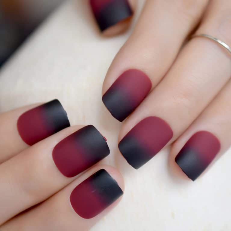 Matte Burgundy Black Gradient Square Nails for January