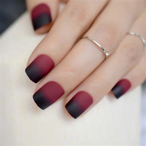 Matte Dark Burgundy Black Gradient Square Nails for January