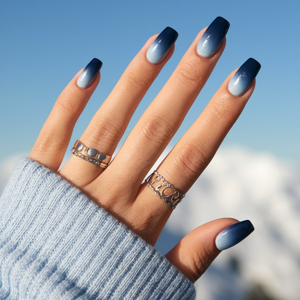 Matte Navy Gradient Square Nails for January