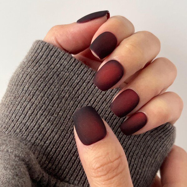 Matte Burgundy Gradient Square Nails for January