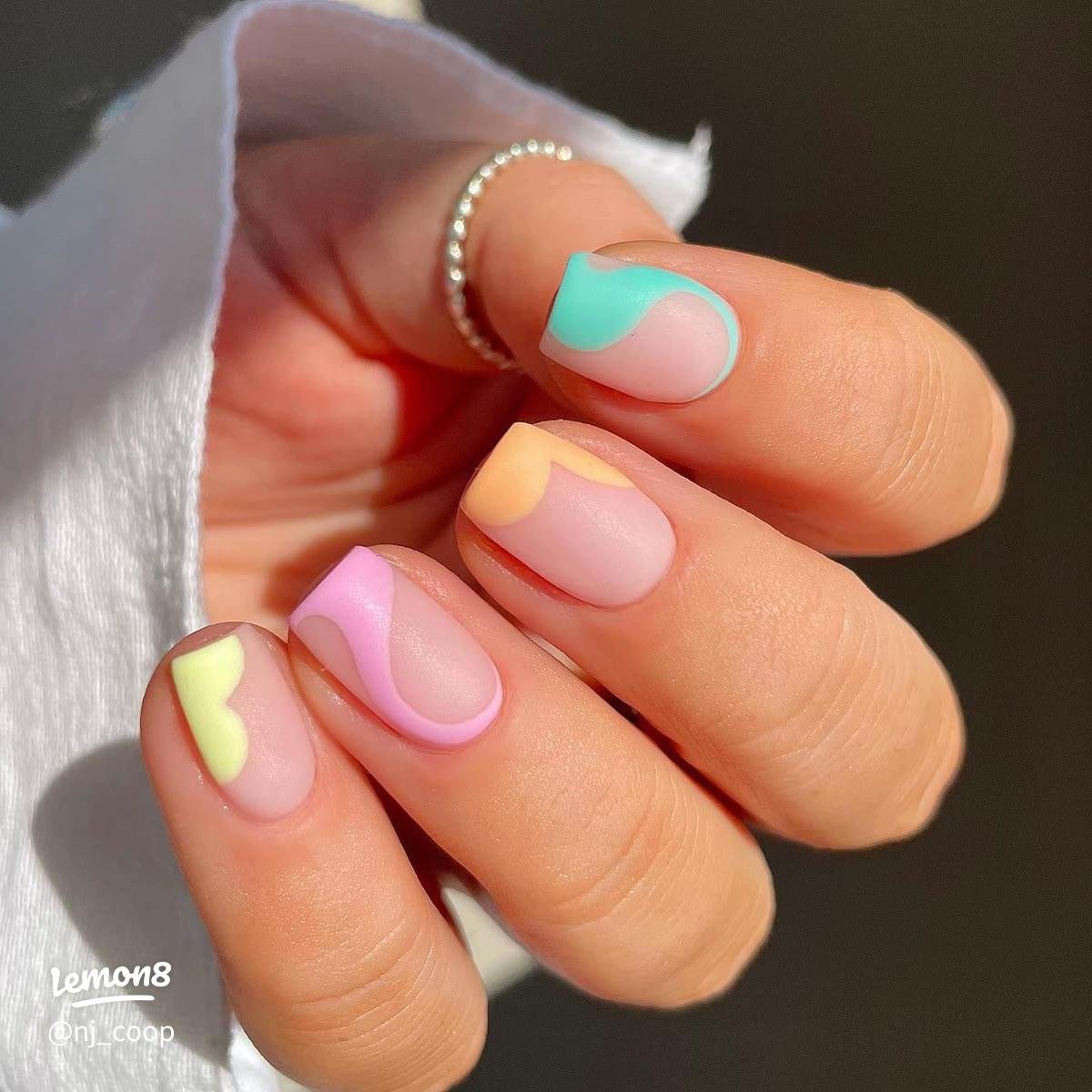 Matte Pastel Swirl Square Nails for Late Winter
