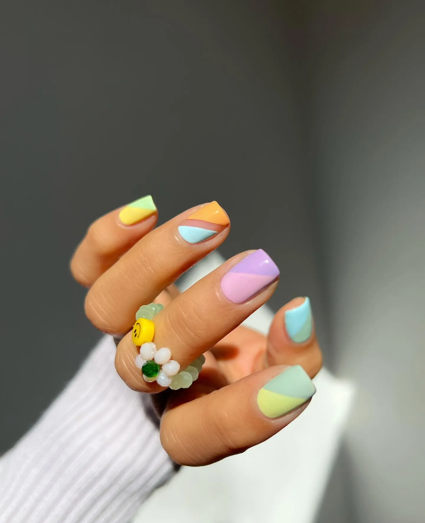 Matte Pastel Multi-Colour Block Square Nails for Late Winter