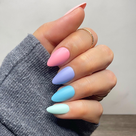 Matte Pastel Multi-Colour Almond Nails for Late Winter