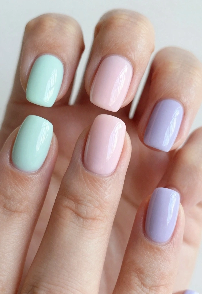 Matte Pastel Mint Pink Lilac Square Nails for Late Winter