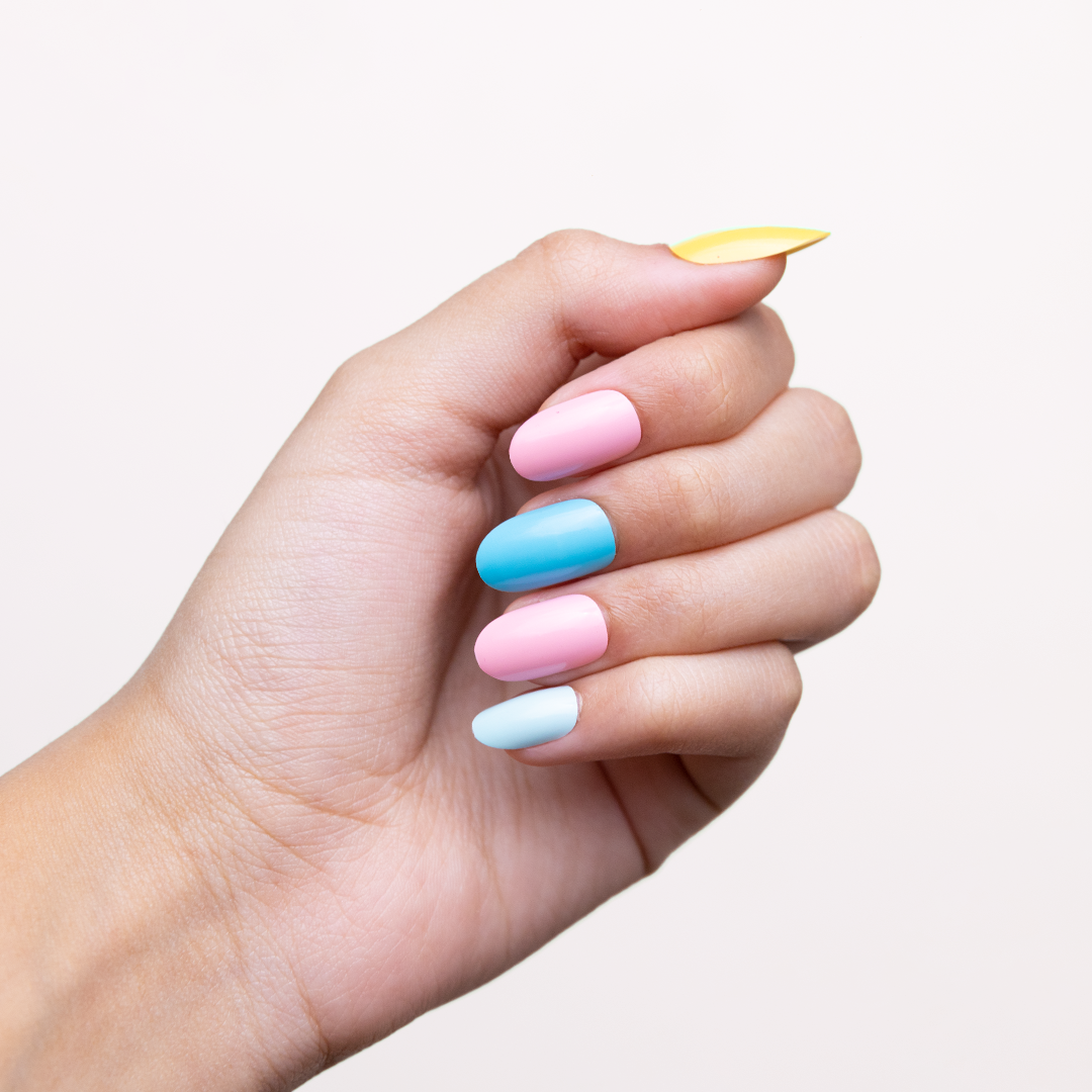 Matte Pastel Multi-Colour Square Nails for Late Winter
