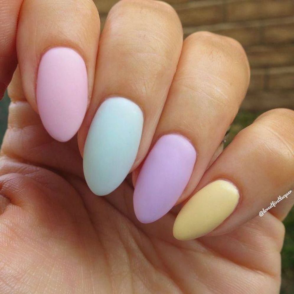 Matte Pastel Multi-Colour Oval Nails for Late Winter