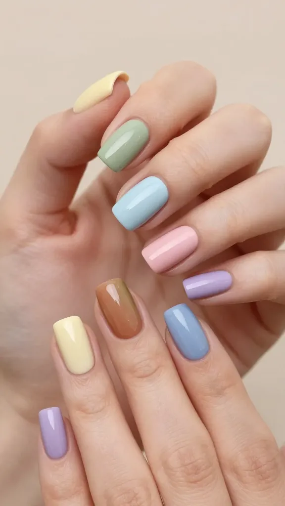 Matte Pastel Soft Multi-Colour Almond Nails for Late Winter