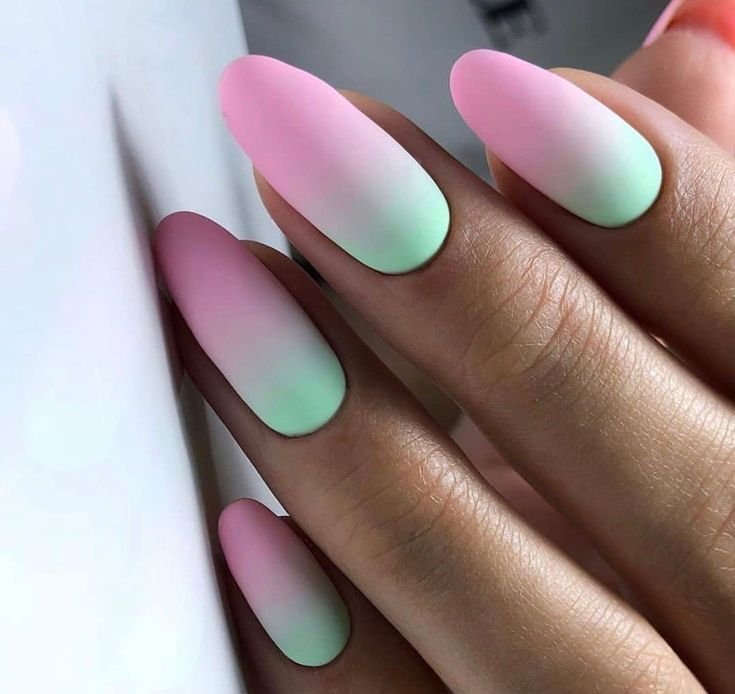 Matte Pastel Pink Mint Gradient Coffin Nails for Late Winter