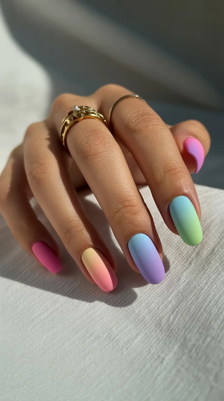 Matte Pastel Multi-Colour Almond Nails for Late Winter