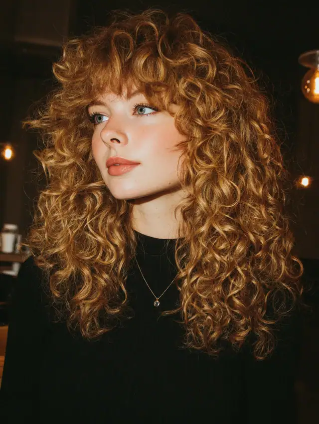 Natural Texture Spring Hairstyles For Curly Hair With Defined Curls With Soft Bends And Flicked Ends, Curtain Pieces And Soft Golden Pieces