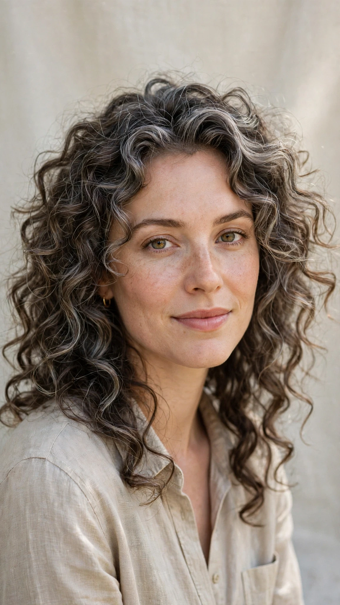 Natural Texture Spring Hairstyles For Curly Hair With Defined Curls With Loose Romantic Curls, Feathered Ends And Silver-Blended Brightness
