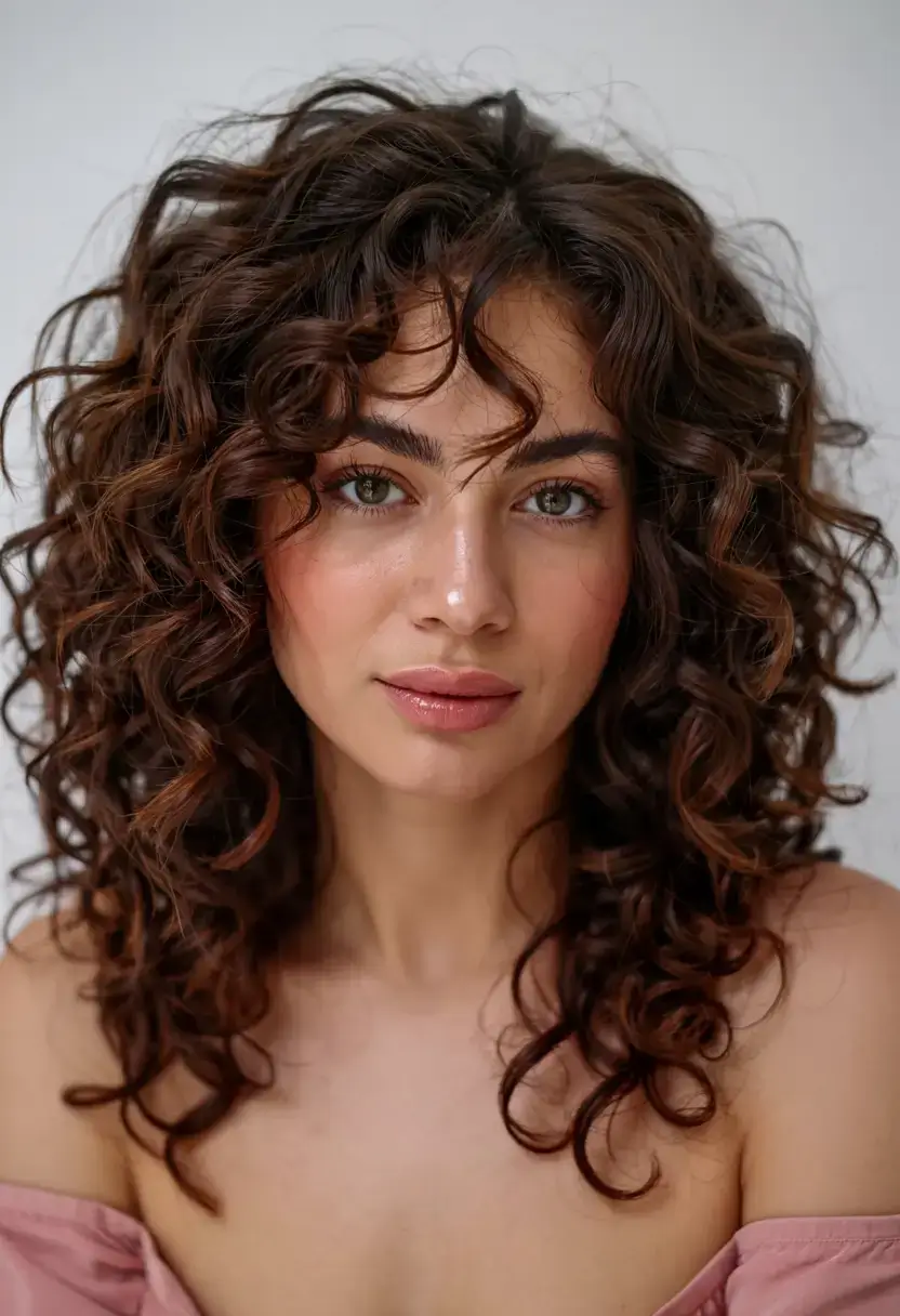 Natural Texture Spring Hairstyles For Curly Hair With Defined Curls With Soft Bends And Flicked Ends, Wispy Pieces Around The Face And Warm Caramel Tones
