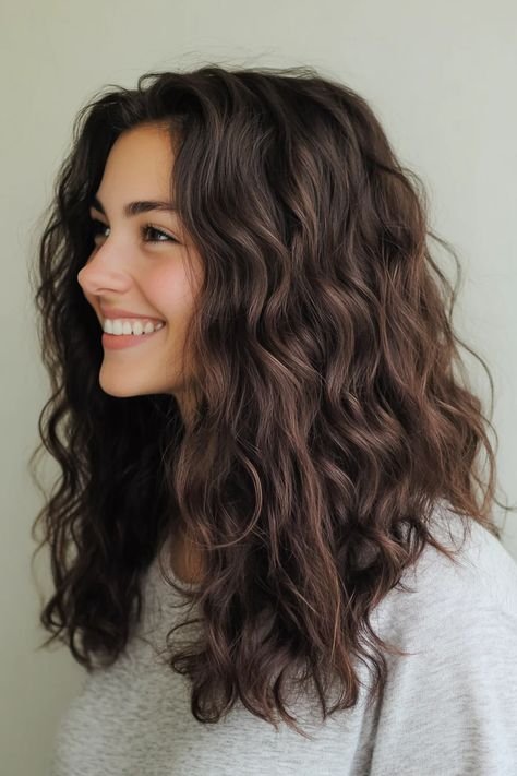 Natural Texture Spring Hairstyles For Wavy Hair With A Salt Spray Finish With Smooth Glossy Lengths, A Deep Side Part And A Glossy Shine Finish