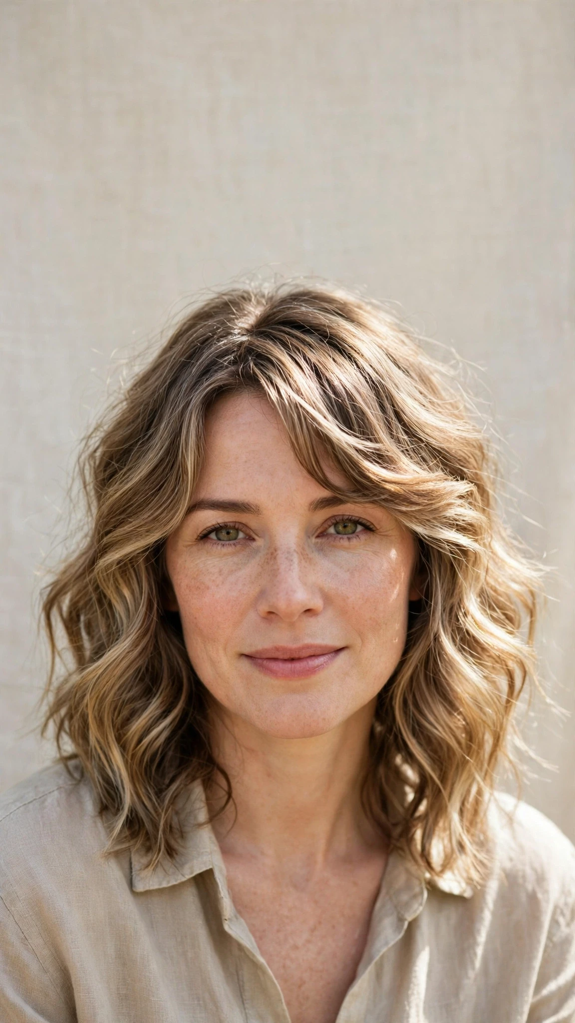 Natural Texture Spring Hairstyles For Wavy Hair With A Salt Spray Finish With Soft Waves, A Soft Side-Swept Fringe And Sunlit Dimension
