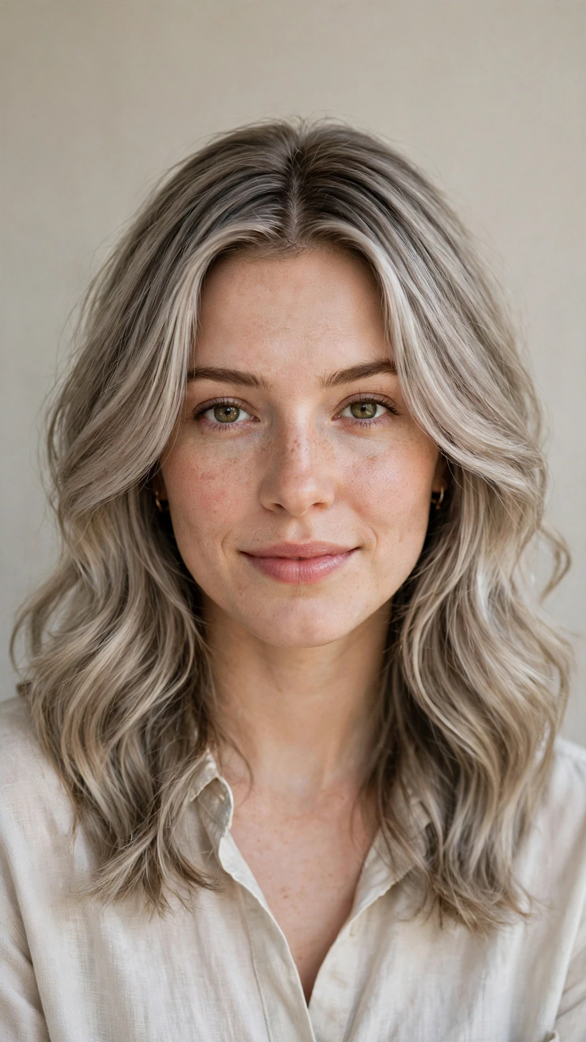 Natural Texture Spring Hairstyles With Air Dried Waves With A Polished Blowout, A Centre Part With Soft Layers And Cool Ash Softness