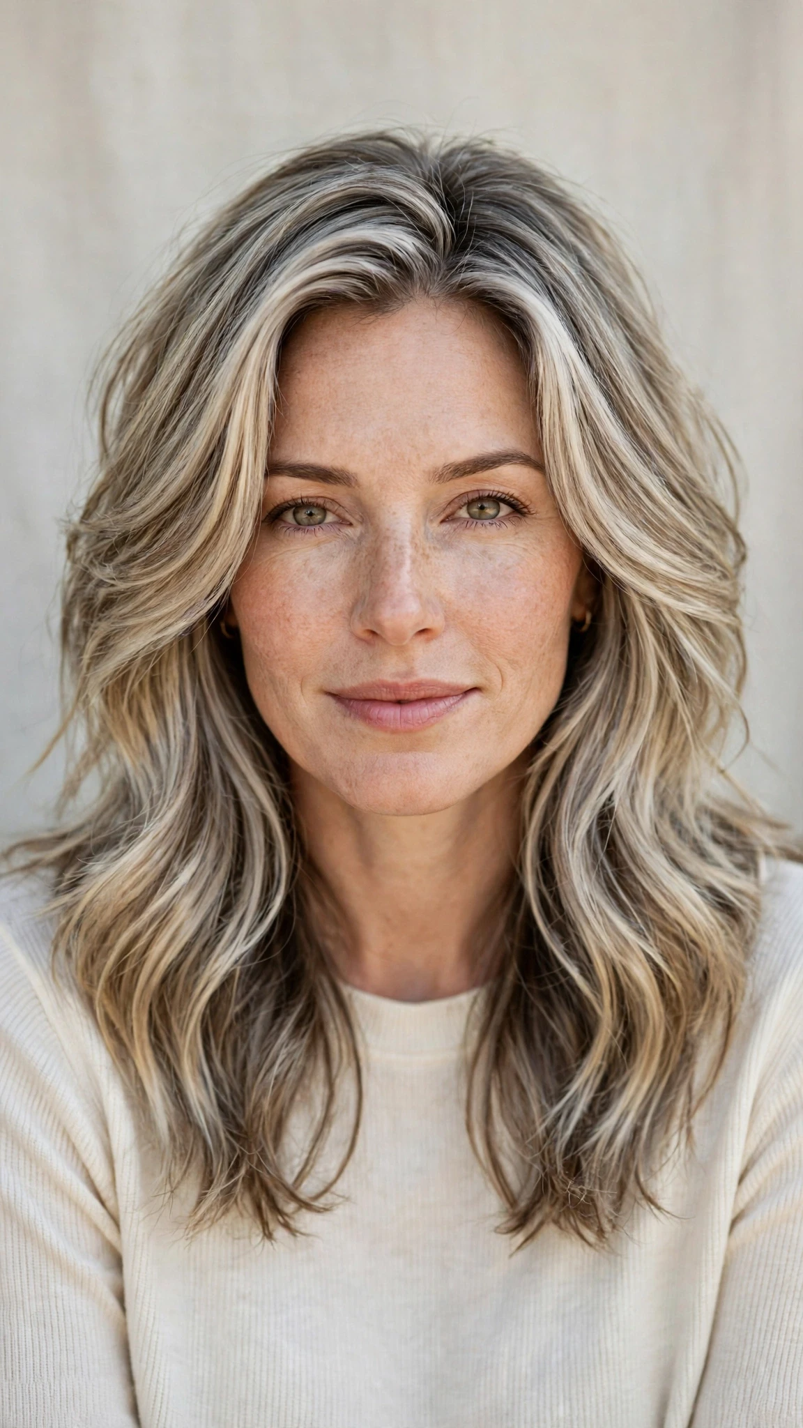 Natural Texture Spring Hairstyles With Air Dried Waves With A Polished Blowout, Long Soft Layers And Silver-Blended Brightness