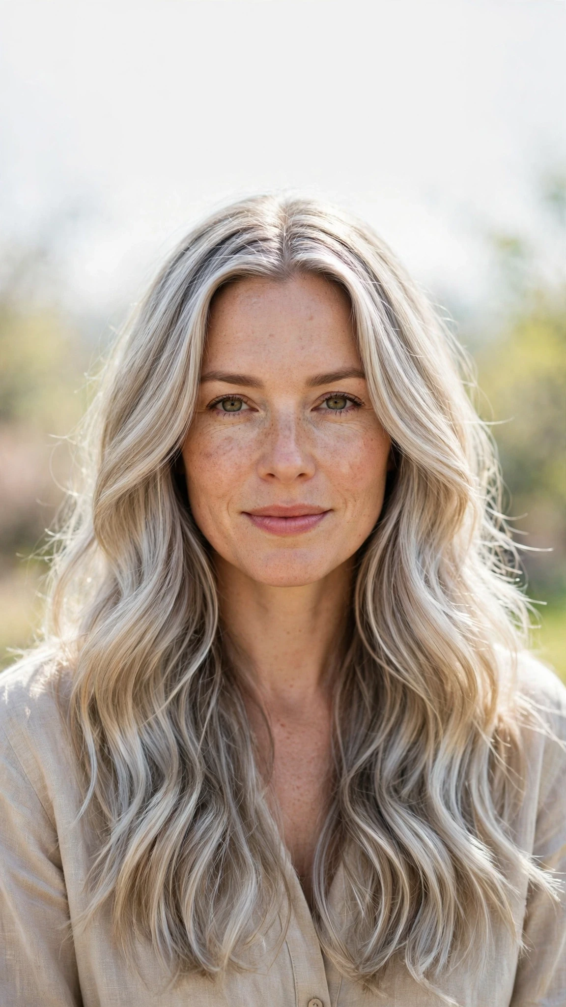 Natural Texture Spring Hairstyles With Air Dried Waves With Smooth Glossy Lengths, Feathered Ends And Silver-Blended Brightness