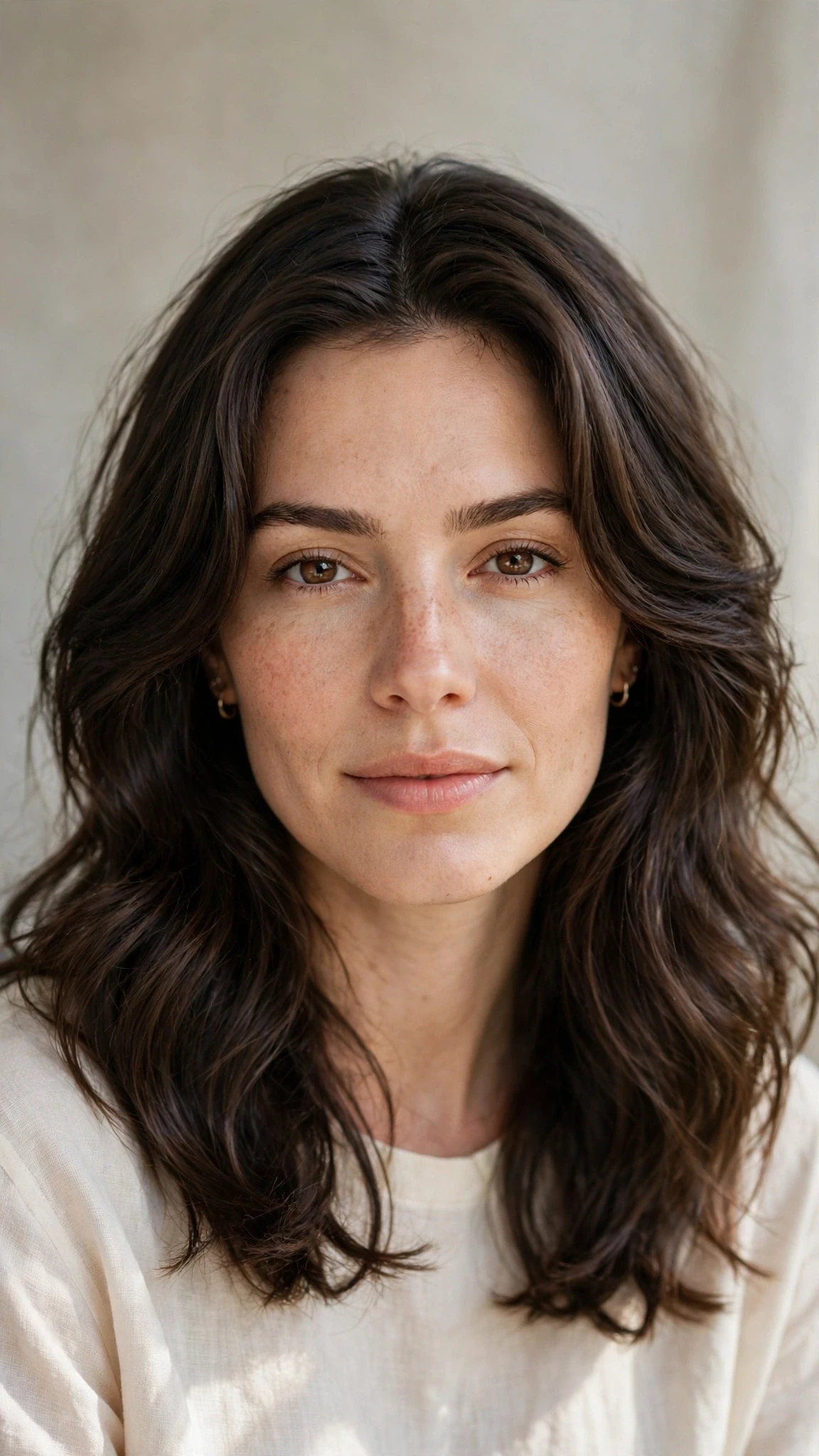 Natural Texture Spring Hairstyles With Air Dried Waves With A Polished Blowout, Blunt Ends With Soft Layers And Natural Brunette Depth
