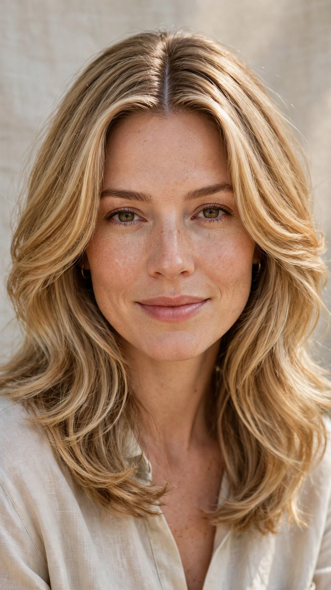 Natural Texture Spring Hairstyles With Air Dried Waves With A Polished Blowout, A Centre Part With Soft Layers And Honey Blonde Shine
