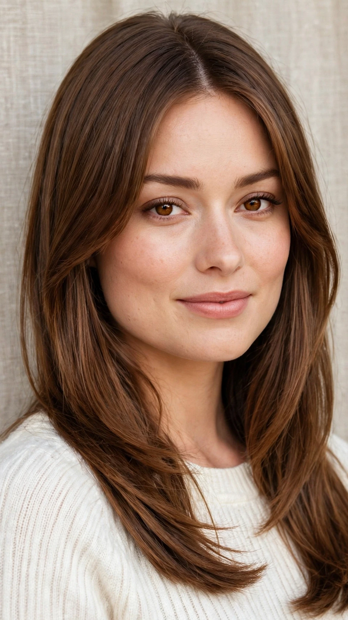 22 Olsen tuck hairstyles for spring with a middle part and glossy ends That Are Chic, Fresh and Flattering 8 Olsen Tuck Hairstyles For Spring With A Middle Part And Glossy Ends With A Sleek Straight Finish, Long Soft Layers And Warm Chestnut Warmth