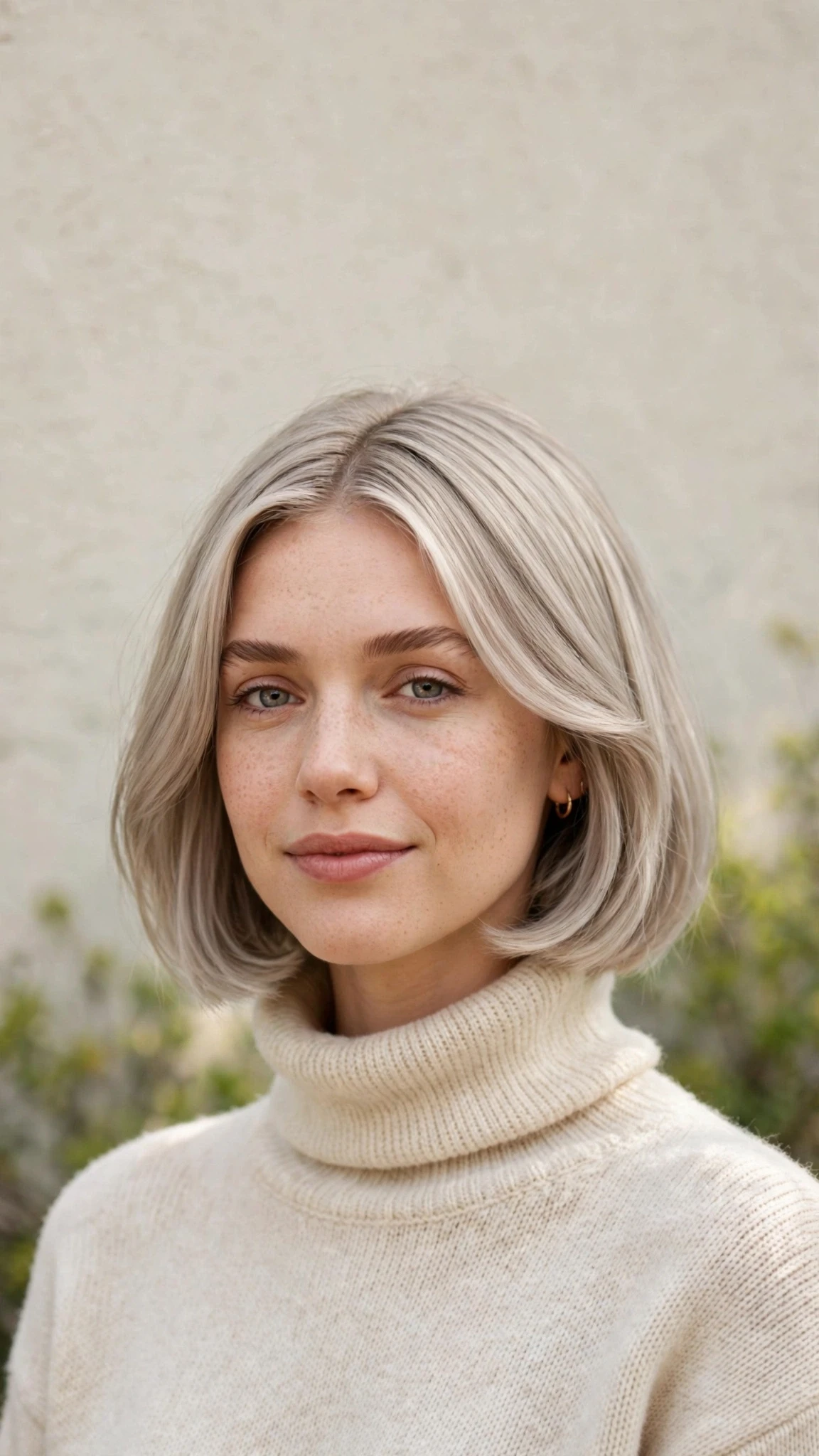 Olsen Tuck Hairstyles For Spring With A Sleek Bob And Minimal Styling With Smooth Glossy Lengths, Face-Framing Layers And Cool Ash Softness
