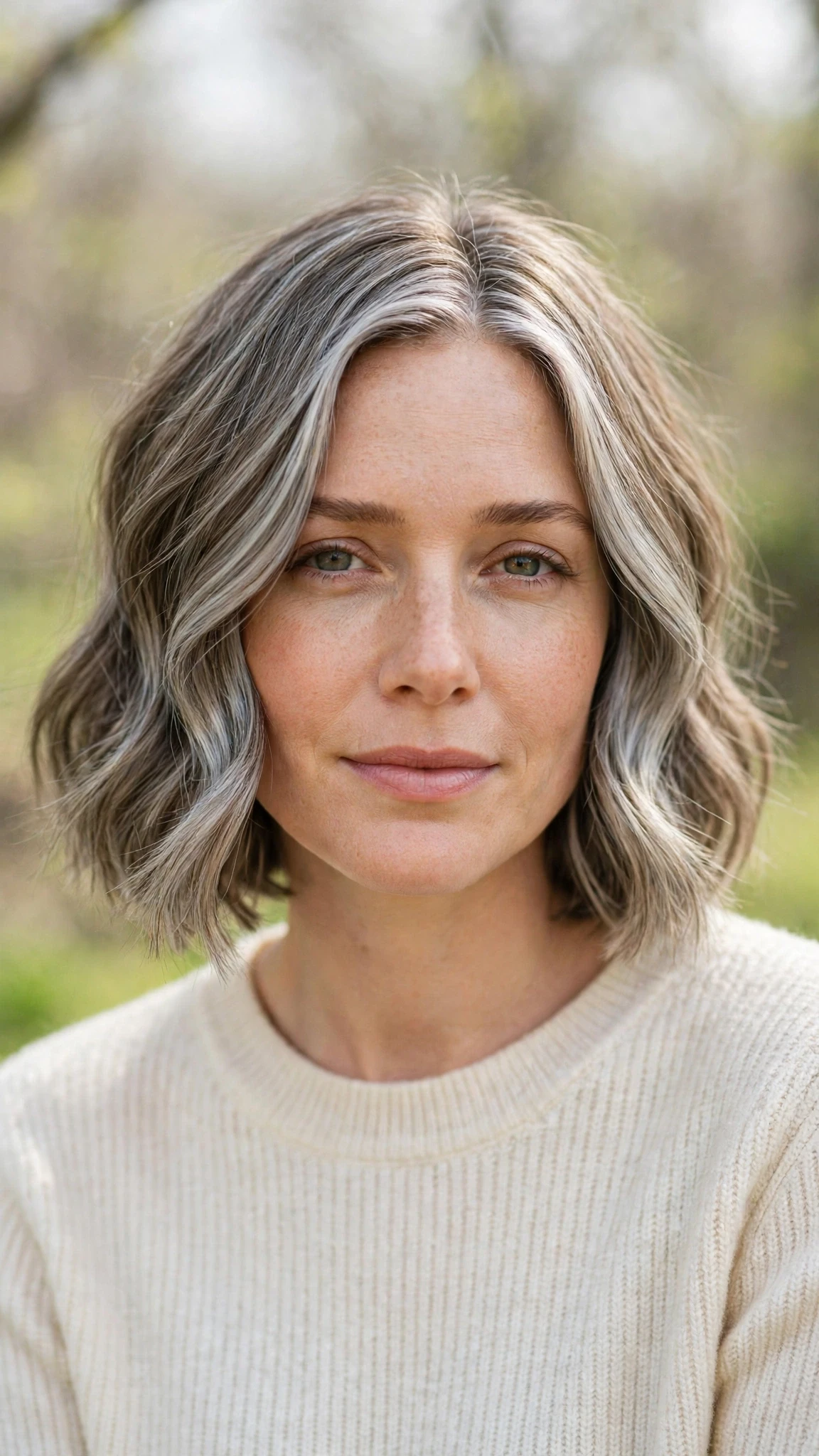 Olsen Tuck Hairstyles For Spring With A Sleek Bob And Minimal Styling With A Relaxed Lived-In Wave, Blunt Ends With Soft Layers And Silver-Blended Brightness