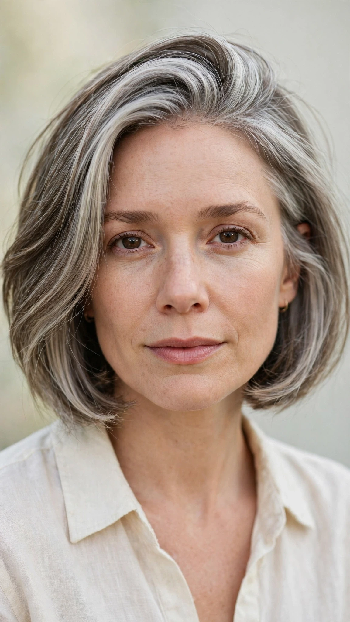 Olsen Tuck Hairstyles For Spring With A Sleek Bob And Minimal Styling With A Polished Blowout, Wispy Pieces Around The Face And Silver-Blended Brightness
