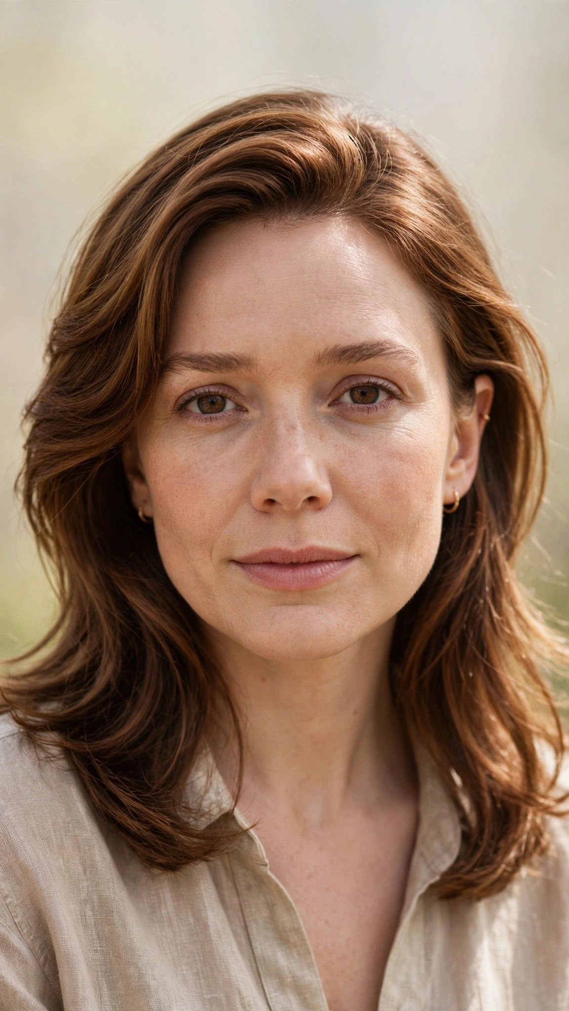 Olsen Tuck Hairstyles For Spring With Hair Tucked Behind The Ears With Delicate Natural Movement, Subtle Internal Layers And Warm Chestnut Warmth