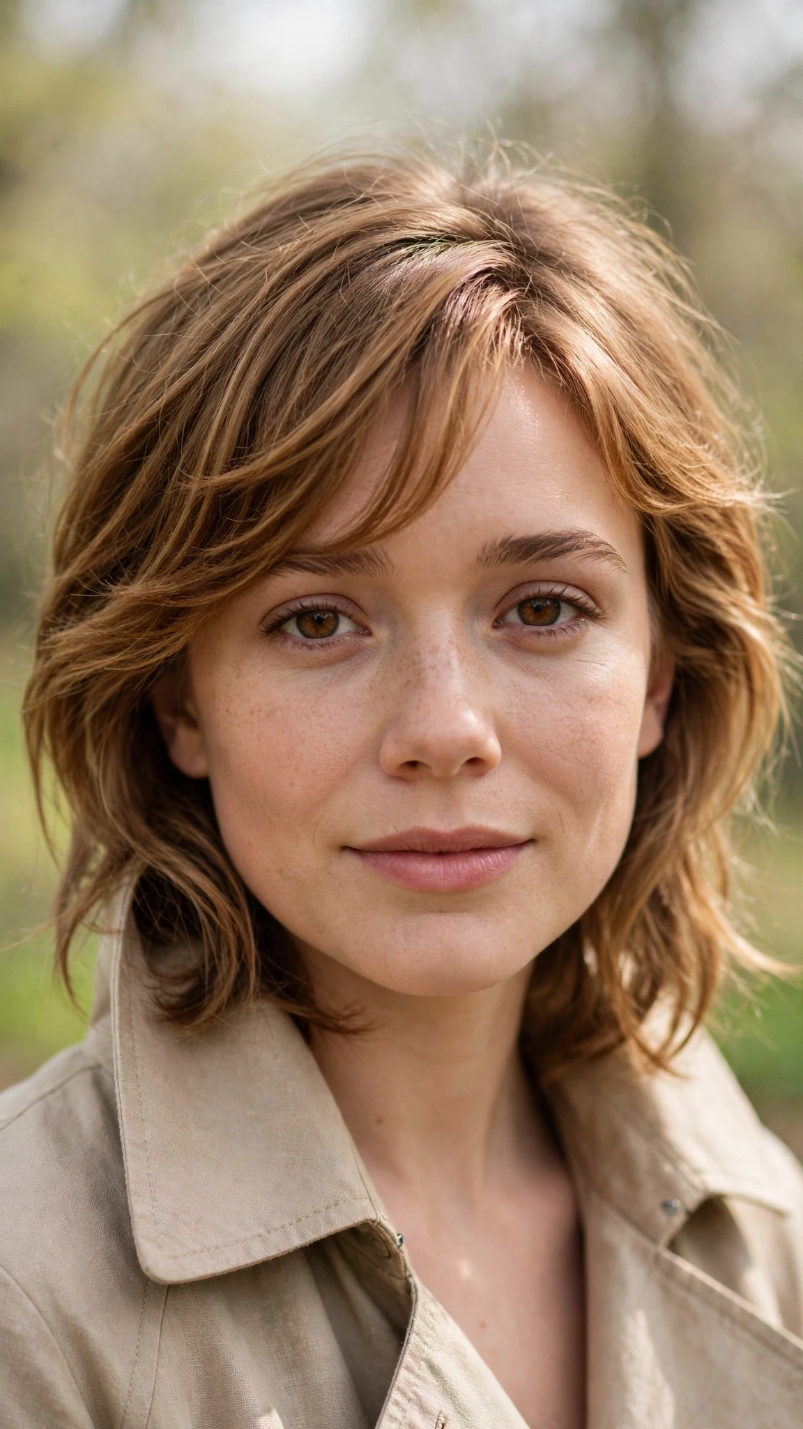 Olsen Tuck Hairstyles For Spring With Hair Tucked Behind The Ears With Gentle Tousled Texture, A Soft Side-Swept Fringe And Warm Caramel Tones