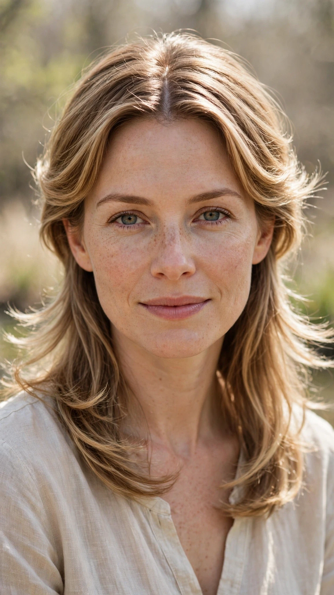 Olsen Tuck Hairstyles For Spring With Hair Tucked Behind The Ears With Airy Feathered Movement, A Centre Part With Soft Layers And Sunlit Dimension