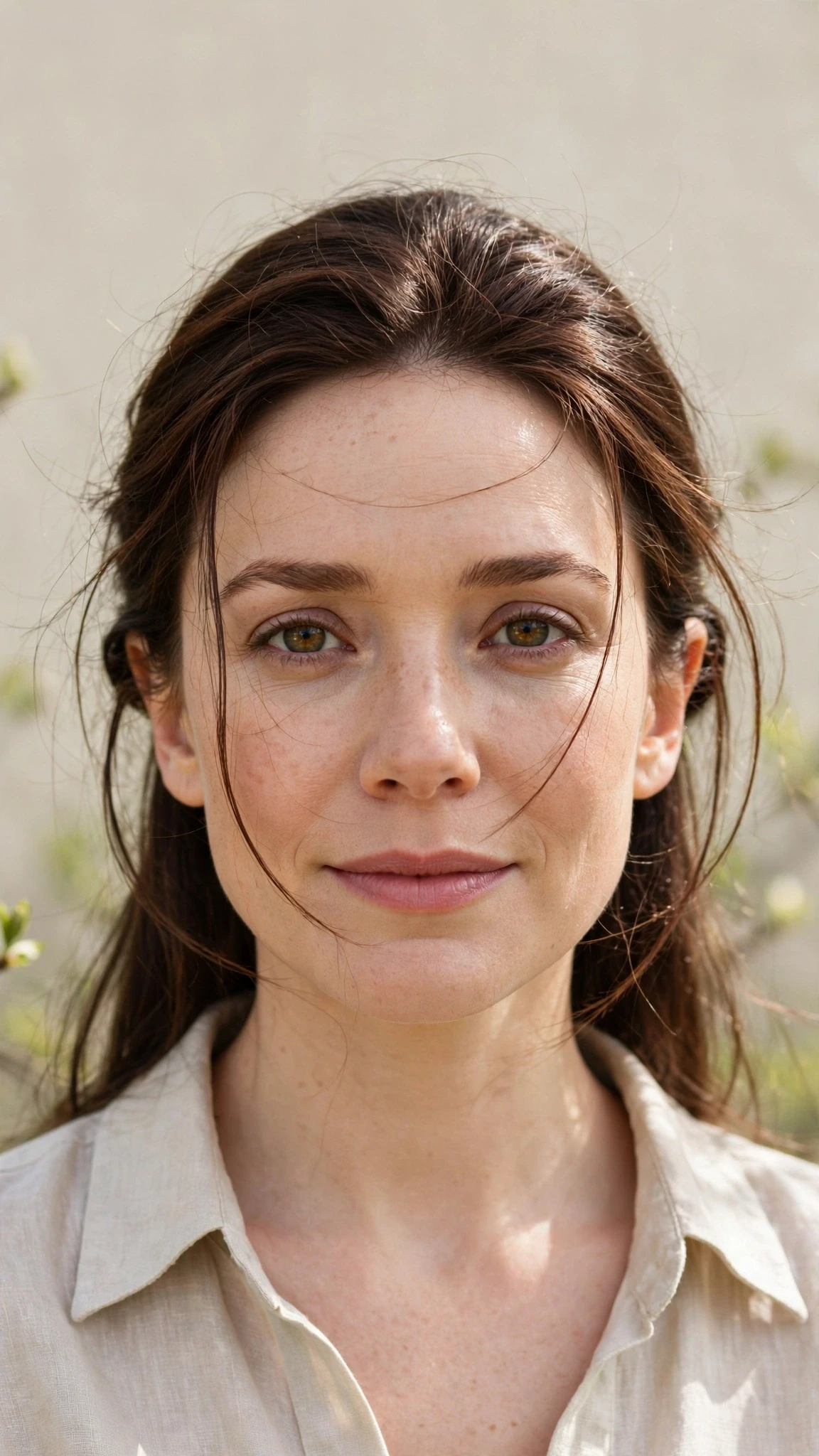 Olsen Tuck Hairstyles For Spring With Hair Tucked Behind The Ears With Delicate Natural Movement, Wispy Pieces Around The Face And Rich Chocolate Depth